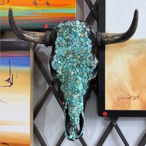 Turquoise Bull Skull Wall Art